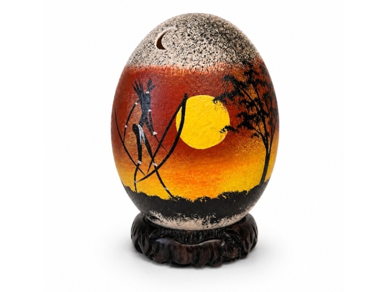 Sunset Decoupage Ostrich Egg - Bushman